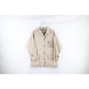 Vintage 90s Eddie Bauer Womens Petite Large Stonewashed Safari Bush Jacket Beige